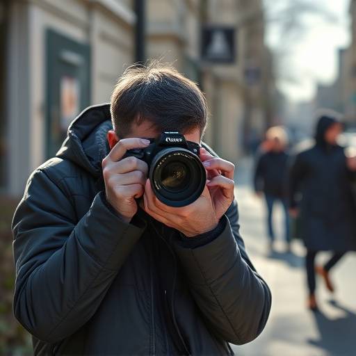 사진 기자가 카메라를 들고 촬영하는 모습